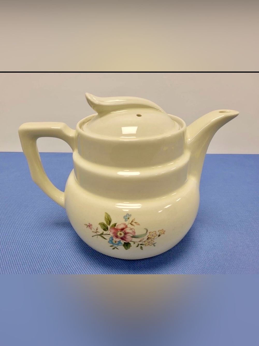 Vintage Drip-O-lator Teapot Enterprise Aluminum Co Ivory Cream Floral Ceramic